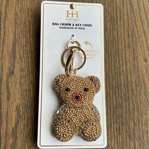 Haute Hippie Gold Beaded Teddy Bear Bag Charm/Keychain NO BOX